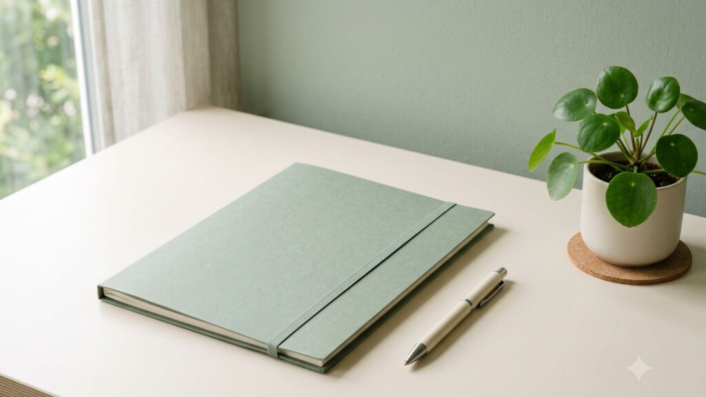 Notizblock mit Stift auf Tisch